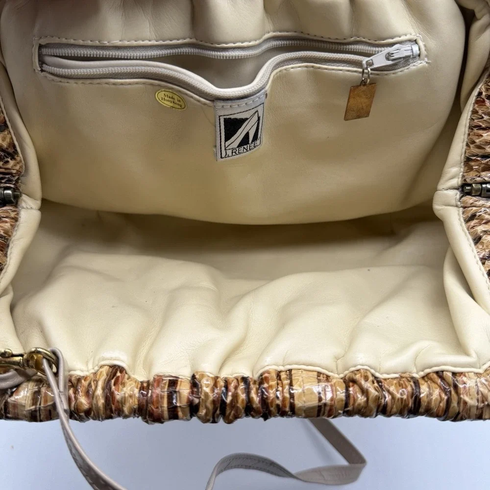 Vintage J Renee Snake Print Shoulder Bag Brown Tan Faux Snakeskin Purse